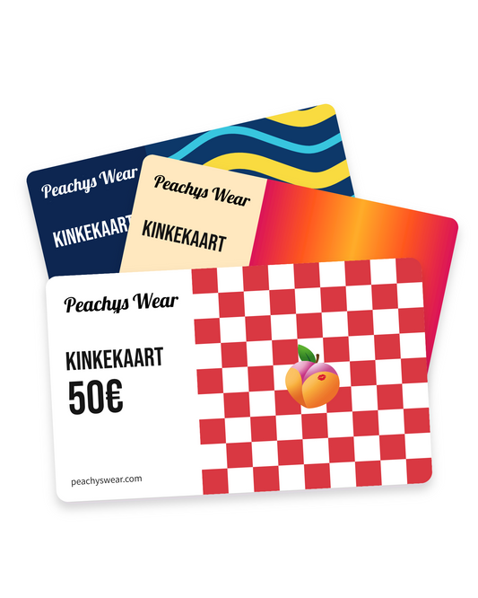 Peachys Wear kinkekaart – 50€ näidiskaart ja kolm kujundust lehvikus